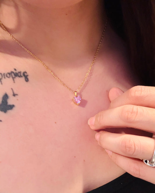 18K Gold Plated The Pink Heart Necklace| Dainty Gold Necklace| Minimalist Jewelry | Summer Jewelry Gift for Her